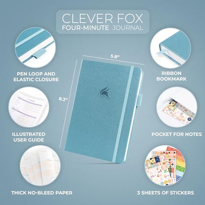 Clever Fox Four-Minute Journal – Daily Positivity Journal with Prompts – Motivational Affirmation, Mental Health & Habit Tracker (Aquamarine) - color: Aquamarine