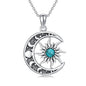 Sun and Moon Necklace 925 Sterling Silver Sun Moon Pendant Gemstone Jewelry Gifts for Women - style: Turquoise