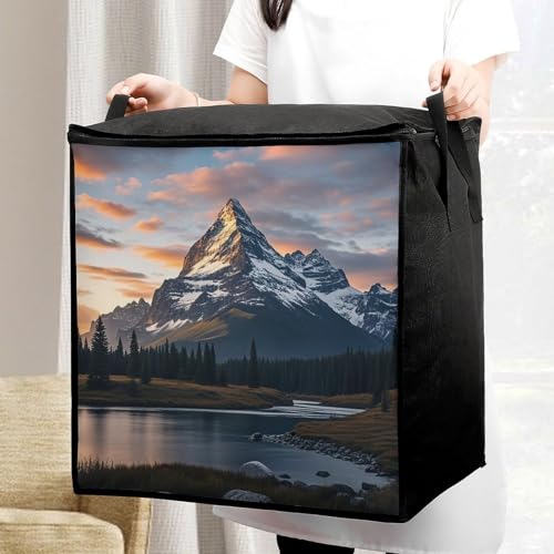 Mount at Sunset Organizer Storage Bags Soft Storage Bags with Zipper Thick Breathable Comforter Organizer with Carrying Handles Large Bag for Sheets Blankets Bedding Pillows Clothes