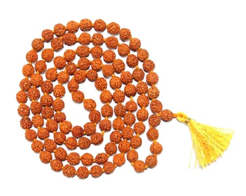 ASHIRWAD Original Nepali Certified Rudraksha Mala Natural Himalayan Genuine Rosary Tibetan Garland Necklace Bracelat for Wearing and Japa Mala 5 Mukhi Mala, 108 Beads Mala | AE000146-00 - style: 7.0 mm w/o Cert