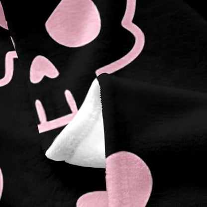 Castle Fairy Cartoon Skull Flannel Fleece Throw Blanket 40"x50" Pink Bowknot Love Heart Fuzzy Blanket for Sofa Couch Modern Girly All Season Bed Blankets Lightweight Plush Blankets,Black Pink - color: Black Pink, size: 40"×50"