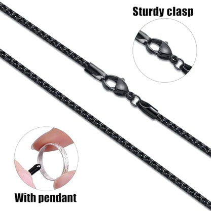 Fiusem Box Chain for Men, Silver Tone/14K Gold Plated/Black Stainless Steel Necklace for Men and Women, Width 2/2.5/3/4/5mm, Length 18-28 Inches