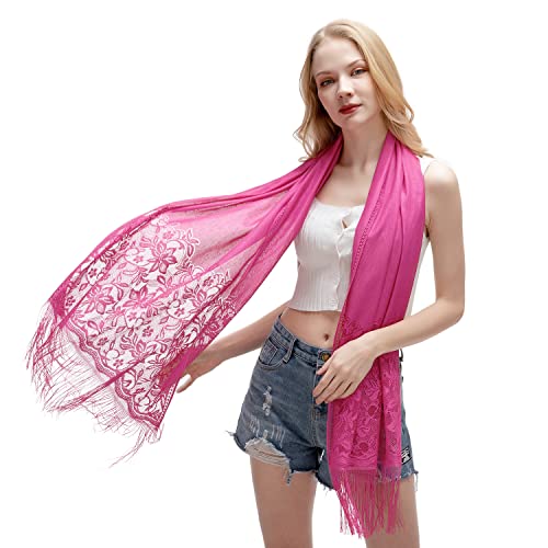 RIIQIICHY Shawls and Wraps for Evening Dresses Scarfs for Women Pashmina Wedding Formal Shawl - color: Rose Red