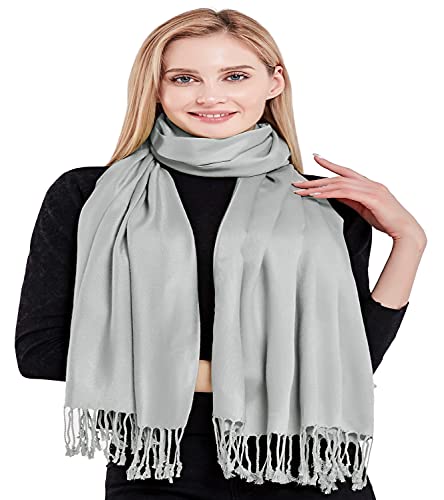 CJ Apparel Solid Color Tassels Design Nepalese Shawl Scarf Wrap Stole Throw Head Wrap Pashmina Gift Hand Made in Nepal New - color: Light Grey 442