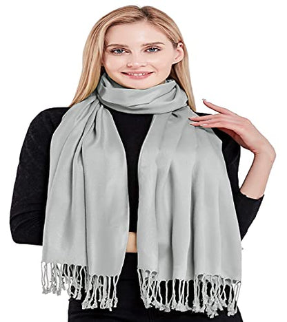 CJ Apparel Solid Color Tassels Design Nepalese Shawl Scarf Wrap Stole Throw Head Wrap Pashmina Gift Hand Made in Nepal New - color: Light Grey 442