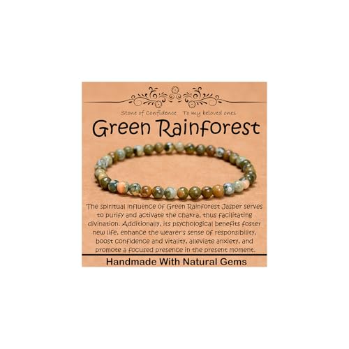 Natural Healing Gemstone Bracelet Handmade Yoga Stretch Elastic Bracelet Stress Relief Crystal Jewelry for Men and Women - color: Green Rainforest Jasper（Increase confidence）, size: 4mm