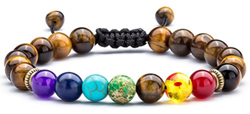 Men Women 8mm Lava Rock Beads Chakra Bracelet Braided Rope Natural Stone Yoga Bracelet Bangle - color: Tiger Eye-21004