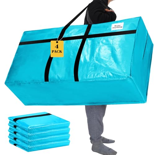 4 Pack 69 Gallon Extra Large Moving Bags XXL Heavy Duty Storage Bag with Strong Zipper Handle Jumbo Big Tote Box Foldable for College Dorm Travel Clothes Duffle Blanket Pillow(Lake Blue) - color: Lake Blue, size: 69 Gallon