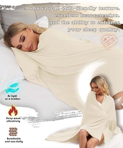 Tencel Cashmere Shawl Wraps for Women,Pashmina Stole Airplane Travel Wool Scarf Blanket Wrap Lightweight UPF 50+ - color: White