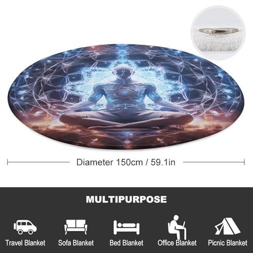 Meditation Energy Round Blanket Washable Flanne Tapestry Soft Novelty Rug for Adult Non-Slip Home Decor Circular Throw Carpet for Indoors Outdoors Travel Home 60 Inch