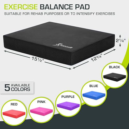 ProsourceFit Exercise Balance Pad, Non-Slip Cushioned Foam Mat & Knee Pad for Fitness and Stability Training, Yoga, Physical Therapy - color: Black, size: L - (15.5" x 12.75") (Pack of 8)