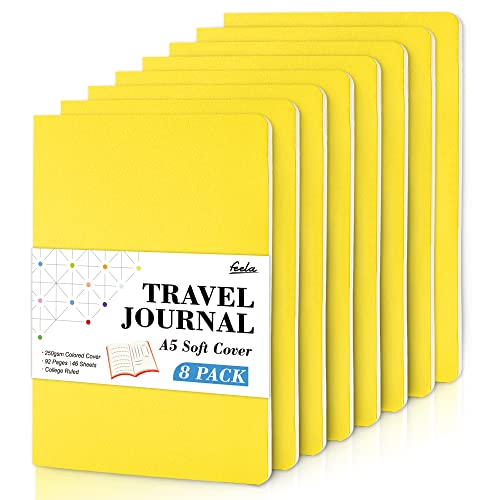 feela 8 Pack Soft Cover Journal Bulk, Notebooks College Ruled for Work, Lined Travel Journal for Women Men, Note Taking Notebook School Supplies Business Writing, 8.2” x 5.5”, A5, Lemon Yellow - color: 8 Lemon Yellow