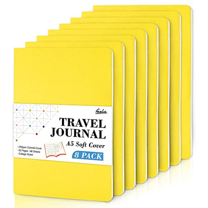 feela 8 Pack Soft Cover Journal Bulk, Notebooks College Ruled for Work, Lined Travel Journal for Women Men, Note Taking Notebook School Supplies Business Writing, 8.2” x 5.5”, A5, Lemon Yellow - color: 8 Lemon Yellow