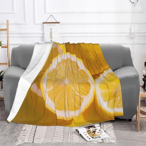 Flannel Throw Blanket 50x40 Inch, Yellow Lemon Prints Anti-Pilling Warm Fuzzy Blankets for Bed Sofa Couch Travel - color: Yellow Lemon, size: 50x40 Inch