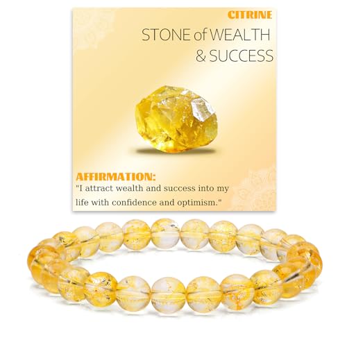 Crystal Beaded Bracelets for Women 4mm Clear Quartz Bead Handmade Gemstone Stretch Elastic Bracelet Natural Stone Crystal Healing Reiki Spiritual Jewelry Gifts - color: Citrine, size: 8mm