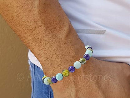 Amazing Gemstone Bracelet for Headaches and Migraines - Amazonite Serpentine Amethyst Bracelet Set for Men Women Healing Calming Anxiety Stress Relief Gifts Pulseras Para Hombres Mujer (Adjustable) - color: Headache & Migraine