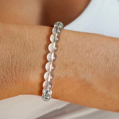 Crystal Beaded Bracelets for Women 4mm Clear Quartz Bead Handmade Gemstone Stretch Elastic Bracelet Natural Stone Crystal Healing Reiki Spiritual Jewelry Gifts - color: Clear Quartz, size: 8mm