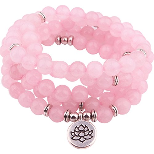 8mm 108 Mala Beads Wrap Bracelet Necklace for Yoga Charm Bracelet Natural Gemstone Jewelry for Women Men - color: Powder Crystal