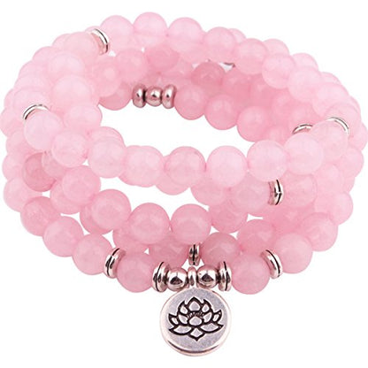 8mm 108 Mala Beads Wrap Bracelet Necklace for Yoga Charm Bracelet Natural Gemstone Jewelry for Women Men - color: Powder Crystal