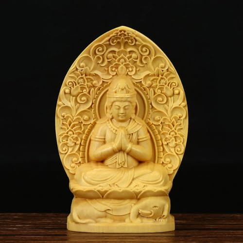 Ulalaza Boxwood Buddha Statue Solid Wood Carvings Carved Locker Box Sculpture Decoration - color: S8-yellow