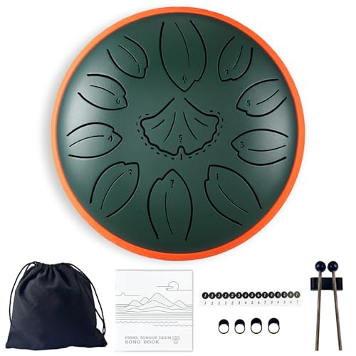 TUOKING Rain Drum for Outside Steel Tongue Drum 6 Inch 11 Notes C Key Handpan Drum for Adults and Beginners Sound Healing Musical Instrument for Meditation, Yoga, Music Lovers(Green) - color: Green, size: 6 Inch 11 Notes