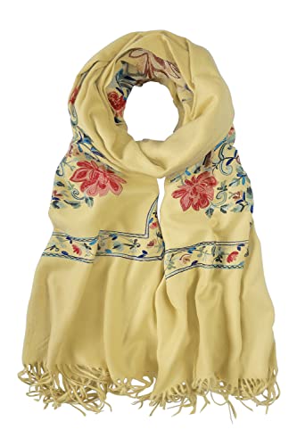 Urban CoCo Women's Embroidered Tassel Long Shawl Oversize Scarf Wraps for Women - color: #1-yellow