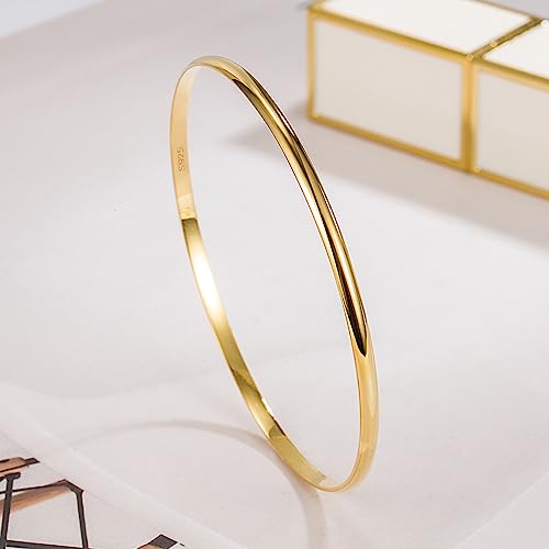 Minimalist Original 925 Sterling Silver Banglest Women Stackable Bracelet 2MM 65mm Jewelry Gift (Gold Color 1 Piece C Style, Diameter 65MM)