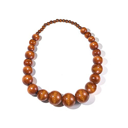 COLORFUL BLING Ethnic Natural Wood Beads Necklace for Men Women Africa Wooden Chain Chunky Strand Necklace Statement Hip Hop Jewelry - color: brown
