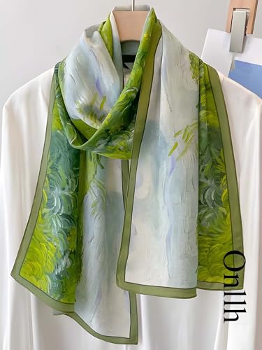 Large Shawl Scarf For Women Lightweight Wraps Silky Headscarf Long Sunscreen Scarfs - color: T15 Green Prairie Stroll / 70"x 35"
