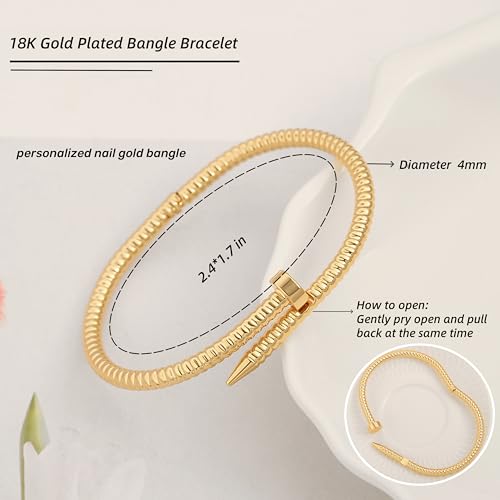 POTESSA 18K Gold Plated Cuff Bracelets Adjustable Dainty Bangle Handemade Jewelry for Women - style: Nail