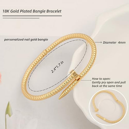 POTESSA 18K Gold Plated Cuff Bracelets Adjustable Dainty Bangle Handemade Jewelry for Women - style: Nail