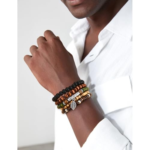 31 Pcs Wooden Beads Bracelets Set for Women Men Multi-Layered Wood Metal Wristbands Elastic Stretch Bohemian Bangle Bracelet Stack Adjustable