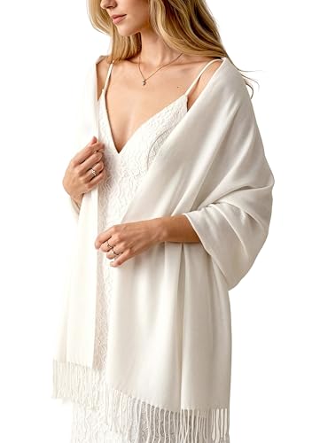 Achillea Lightweight Pashmina Scarf for Women – Soft Silky Shawl Wrap for Evening Dresses, Bridesmaids & Everyday Wear - color: Ivory