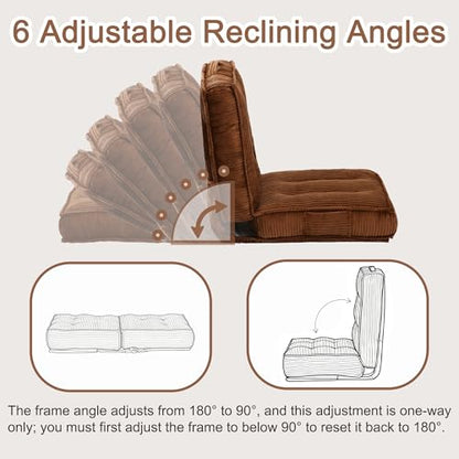 Adjustable Floor Chair with Back Support, 6-Position, Folding Japanese Meditation Tatami Chair, Comfy Gaming Chairs for Adults, Accent Sofa Reading Chairs, Living Room, Bedroom, Coffee - color: Coffee
