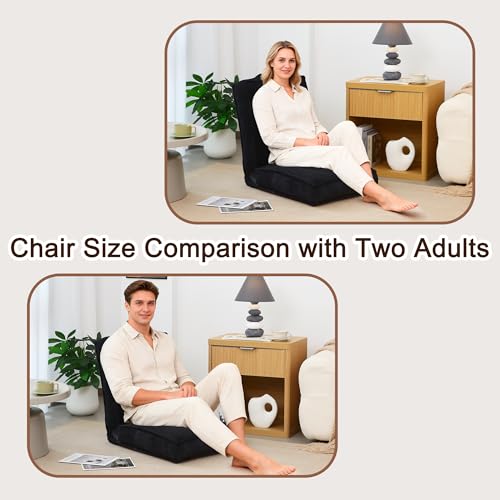 Adjustable Floor Chair with Back Support, 6-Position, Folding Japanese Meditation Tatami Chair, Comfy Gaming Chairs for Adults, Accent Sofa Reading Chairs, Living Room, Bedroom, Black - color: Black