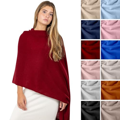 Velanio Cashmere Luxury Knitted Wrap Travel Shawl Scarf, Pashmina Stole, All-Season Scarf for Women Cashmere Wool Blend - color: Maroon