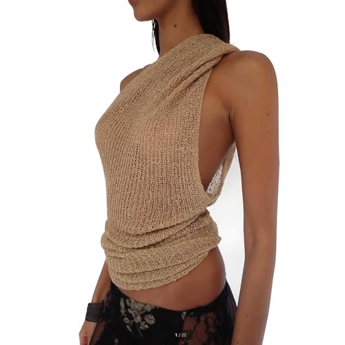 Women Sheer Poncho Top Summer Knit See Through Shrug Sweater Shawl Wrap Beach Cover Up KCSST001 - color: Camel