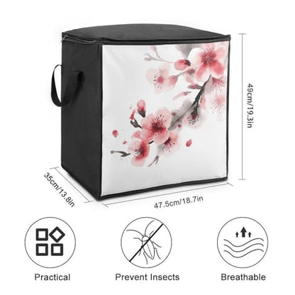 Clothes Storage Bag Personalized Durable Foldable Large Toy Storage Bags with Zipper Moving Bags Luggage Organizer Cherry Florals Printed Bags