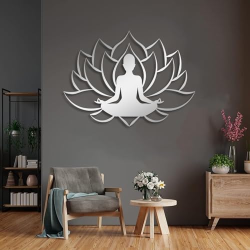 Metal Lotus Flower Wall Art, Zen Metal Wall Decor, Yoga Zen Sign Decorative, Lotus Flower Wall Decor, Lotus Wall Hanging, Meditation Art Decor, Yoga Studio Decor, Home Decor (Sliver, 48"x35"|122x90cm) - color: Sliver, size: 48L"x35W"