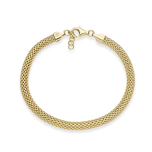 Miabella 18K Gold Plated 925 Sterling Silver Italian 5mm Mesh Link Chain Bracelet for Women, Made in Italy - style: Length 6.5 Inches + 0.5 Ext. (X-Small)