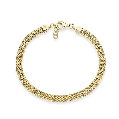 Miabella 18K Gold Plated 925 Sterling Silver Italian 5mm Mesh Link Chain Bracelet for Women, Made in Italy - style: Length 6.5 Inches + 0.5 Ext. (X-Small)