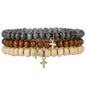 Puka Shell Bracelet for Men Wooden Bracelets Turquoise Stack Beaded Minimalist Trendy Jewelry for Friend Gift - style: 3pcs-Cross