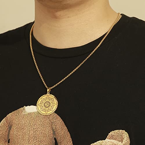 Mandala Om Aum Ohm Men's Necklace Sanskrit Symbol Om Aum Ohm Spiritual Amulet Indian Lotus Mandala Yoga Pendant Religious Jewelry Men - color: Mandala gold