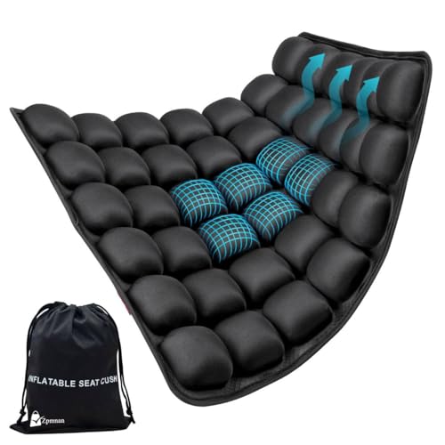 Inflatable Airplane Seat Cushion, Comfort 3d Air Cell Seat Cushion, Tailbone Pain Relief for Long Distance Sedentary People to Use (Black, 16*18in)