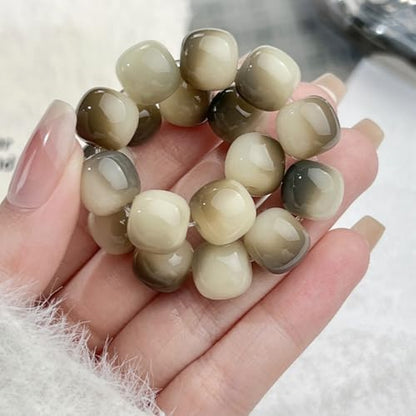 MUDI Bracelet For Women, Bodhi Seed Beads Bracelets Fidget Healing Energy Protection Stretch to My Man Jewelry Gift - color: Round Ink White