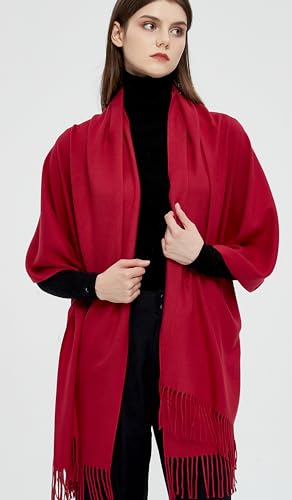 Pashmina Shawls and Wraps Scarfs for Women Wedding Party Winter Warm Long Solid Color - color: Maroon