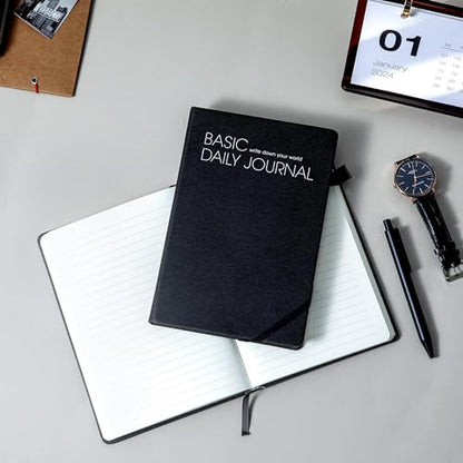 CAGIE Lined Journal Notebook for Work 256 Pages Hardcover Journals for Writing with Pen Loop A5 Daily Journaling Notebooks with Pocket, 5.7" x 8.3", Black - color: 01 black