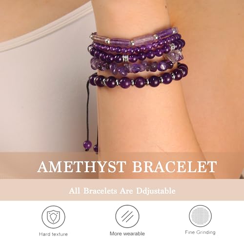5Pcs Healing Crystal Bracelet for Women Men, Handmade Adjustable Gemstone Bracelets Beaded Reiki Energ Bracelet Set Jewelry Gifts for Women Men - color: Amethyst
