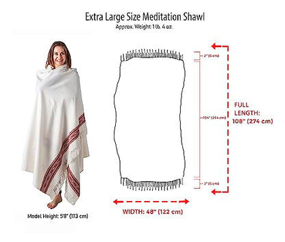 Exotic Meditation Shawl - Large Unisex Prayer Wrap, Oversize Scarf & Versatile Indian Stole Blanket - color: White