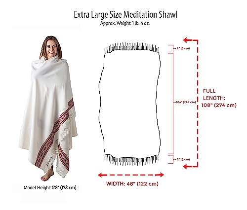 Exotic Meditation Shawl - Large Unisex Prayer Wrap, Oversize Scarf & Versatile Indian Stole Blanket - color: White